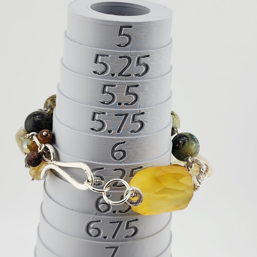 RAW CITRINE, AFRICAN TURQUOISE & CRYSTAL DANGLING HANDMADE BRACELET STERLING 6.5 - Picture 12 of 14